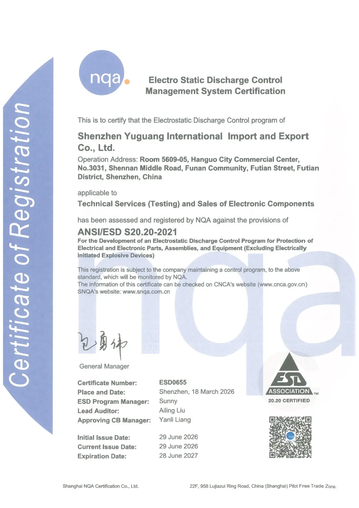 ESD Control certificate