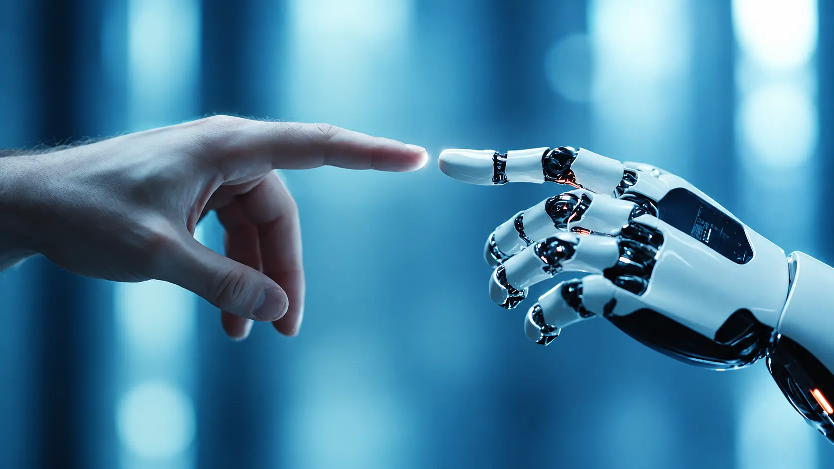 Human hand and robotic hand demonstrating tactile interaction